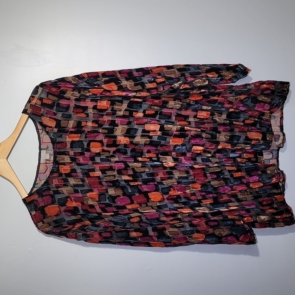 J. Jill Velvet Burnout Multicolor Sheer Tunic Blouse